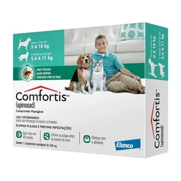 Comfortis 560 mg – Cães de 9 a 18Kg e Gatos de 5,4 a 11Kg